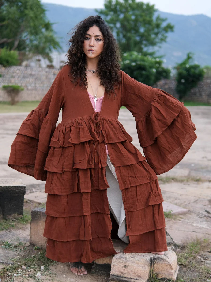 Aadhira Layered Boho Rust Cotton Shrug